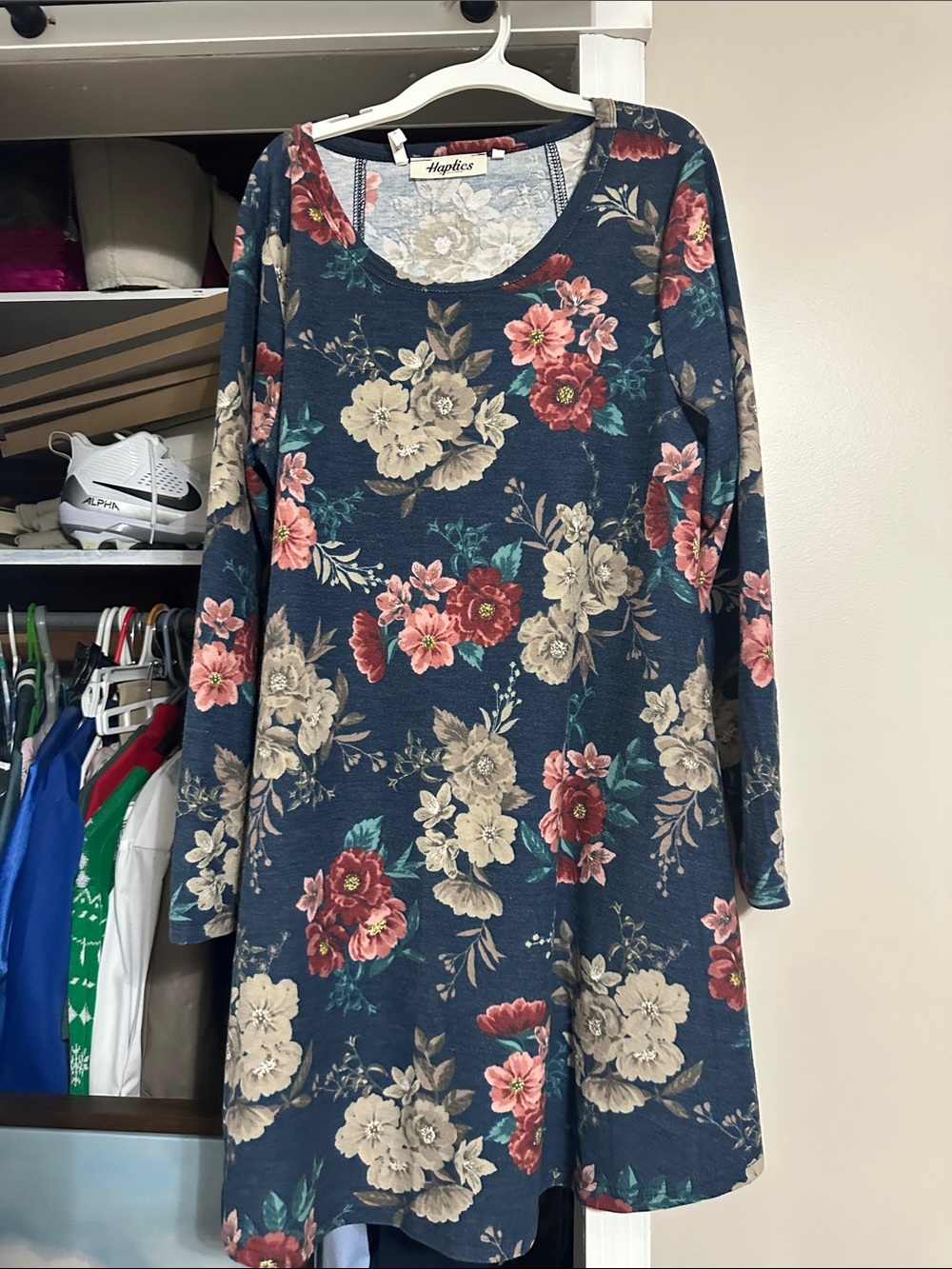 Haplins Navy Floral Long-Sleeve A-Line Dress